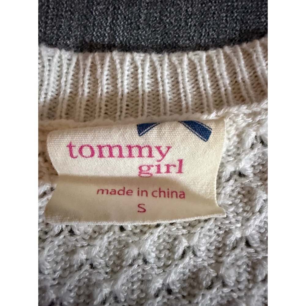 Tommy Girl Vintage‎ Y2K Cream Cable Knit Crewneck Sweater Small White 2000s